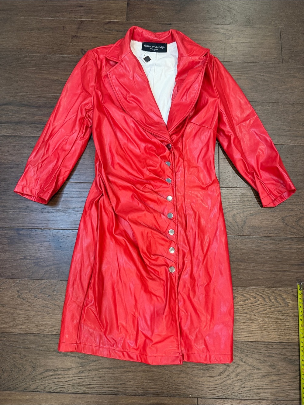 Fashion Emoji Red Button-Front Faux Leather Dress/Coat Medium - C27-107